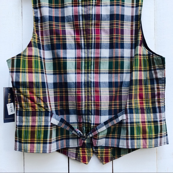 NWT Polo by Ralph Lauren Men’s Madras Plaid Vest Medium - Picture 7 of 9
